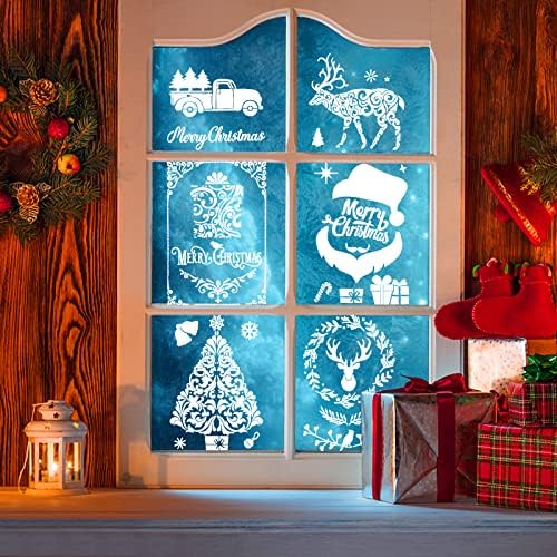 Keaziu 12 סט שבלונות חג המולד לציור קישוט לשימוש חוזר עץ איילים סנטה אותיות כיתוב סיוע שבלונות שלט כפרי ציור