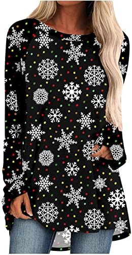 צמרות נשים נרהברג ינשוף עם חג המולד של סאנטה כובע גרפי סווטשירטים טלאים טלאים צבעוניים שרוול ארוך שרוול צוואר