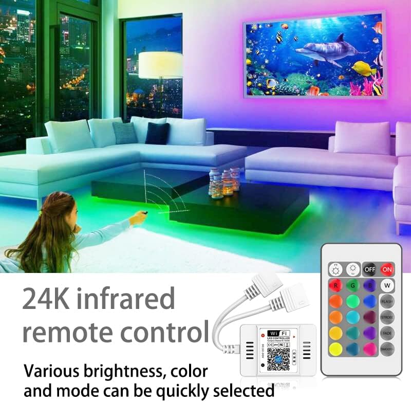 בקר Wifi של Arotelicht RGB עם 24 שלט רחוק מפתח, בקר תאורת LED התואם לעוזר Alexa/Google, אורות רצועת