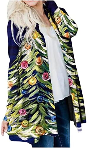 קוקוארה אופנה לנשים חג המולד קרדיגן חוצה את ההנעה של שרוול ארוך דפוס מצויר חמוד דפוס קדמי פתוח רזה