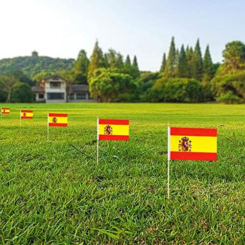 דגל מקל ספרד של ניובלייט ספרד דגלים מיני קטנים של דגלים ידניים - עמוד עץ מוצק וחנית חנית