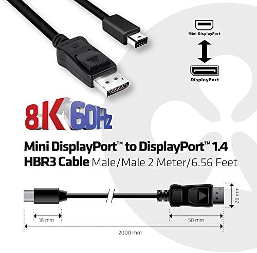 Club3D CAC-1115 MINI Displayport לתצוגה DisplayPort 1.4/HBR3 כבל זכר/זכר, תמיכה ב- HDR 2 מטר/6.56