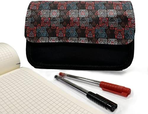 מארז עיפרון של באטיק לונאק, פריחת פרחים בוהמית, תיק עיפרון עט בד עם רוכסן כפול, 8.5 x 5.5, אדום שחור