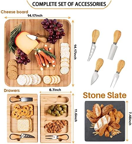 מגש גבינת בשר, לוח גבינה עם 4 כלי חיתוך נירוסטה, פלטת חרסי עץ לעץ לנירוסטה.