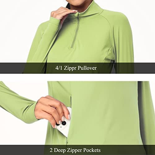 CUNYI נשים UPF 50+ הגנה מפני השמש שרוול ארוך רבע סוודר רוכסן מהירות חולצות טיול יבש מהירות עם צמרות