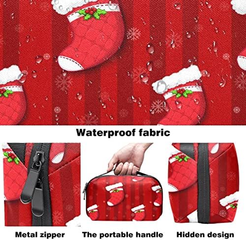 אדום חג המולד גרבי דפוס תיק קוסמטי לנשים חמוד אופנה ארנק עמיד למים איפור תיק מרווח נסיעות מוצרי טואלטיקה פאוץ