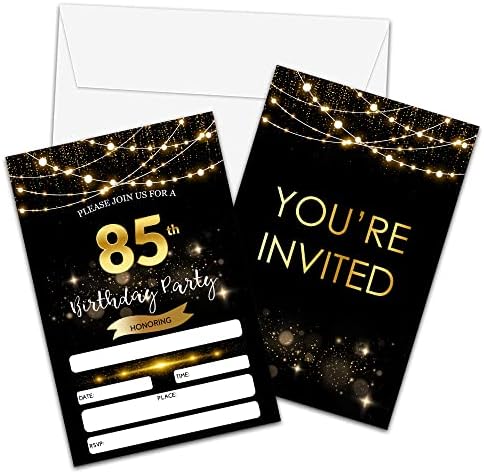הזמנות ליום הולדת 85 עם מעטפות - מילוי זהב שחור נצנצים מזמין כרטיסים - כרטיס הזמנה למסיבת יום הולדת הפתעה עבורו/לה