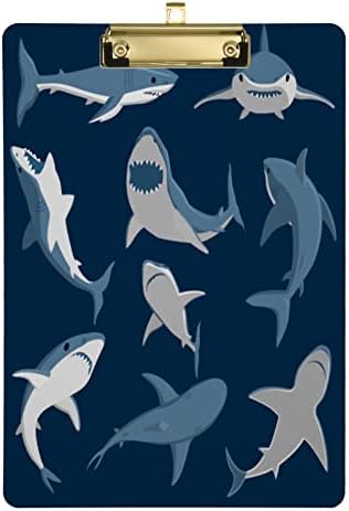כרישי אוקיינוס לוח אקריליק א4 לוחות גודל מכתב עם קליפ פרופיל נמוך לנשים, גברים, בנות, בנים, ילדים, מורים, עסקים,