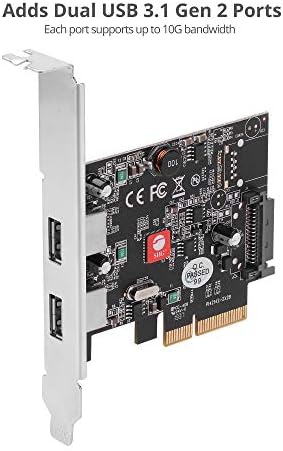SIIG USB 3.1 כרטיס PCIE 2-יציאה, PCIE 3.0 X4 לשני USB 3.1 GEN 2 סוג-A, 10GBPS ו- 5V/900MA ליציאה,