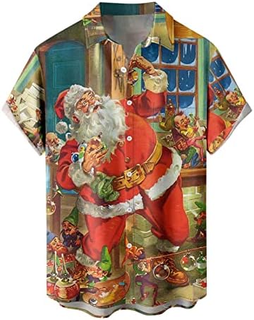 Xiloccer מיטב Mens חג המולד מתנה סנטה 3D כפתור הדפסה דיגיטלית דש דש חולצת שרוול קצר חולצה חולצה