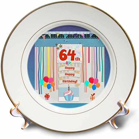 תמונת 3 של תמונת יום הולדת 64, קאפקייקס, נר, בלונים, מתנה, זרמים - צלחות