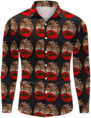 XXBR לחג המולד כפתור מזדמן מטה חולצות לגברים שרוול ארוך צווארון צוואר צוואר צוואר צוואר חג המולד של חולצה