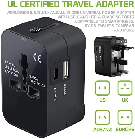 Travel USB פלוס מתאם כוח בינלאומי תואם ל- Alcatel A5 LED עבור כוח עולמי לשלושה מכשירים USB