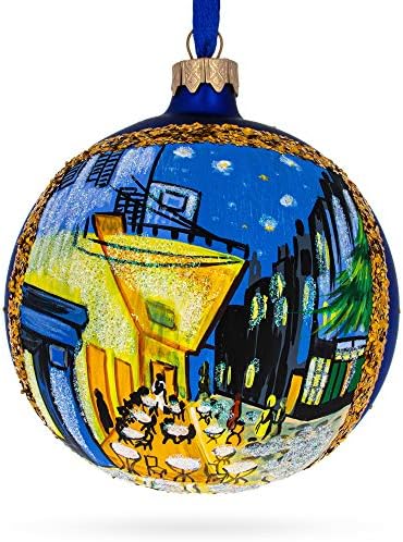 1888 מרפסת קפה בלילה ציור על ידי וינסנט ואן גוך זכוכית כדור חג המולד קישוט 4 סנטימטרים