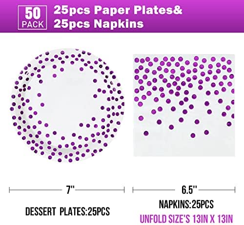 צלחות ומפיות נייר סגולות לבנות-50 מארז-25 * 7 צלחות נייר & מגבר; 25 * 6.5 מפיות, ציוד למסיבות לקבלות