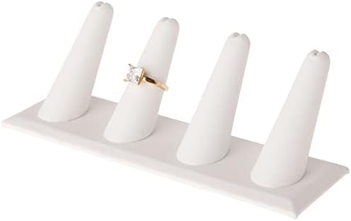 תצוגת אצבע טבעת עור לבן של פלימור, ארבע על בסיס מלבני, 6 W x 2.125 D x 2.5 H