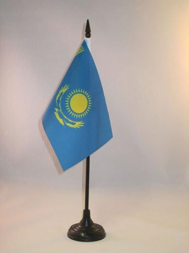 דגל AZ דגל קזחסטן דגל 4 '' x 6 '' - דגל שולחן קזח 15 x 10 סמ - מקל פלסטיק שחור ובסיס