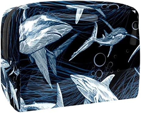 תיק קוסמטי של TbouoBt לנשים, תיקי איפור מרווחים לטיול טאלה מתנת נסיעות, דפוס כריש של חיות ים