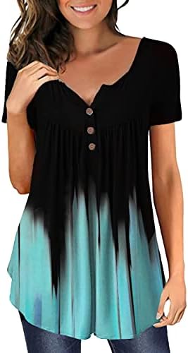 טוניקות נשים עם חותלות קיץ 1/4 כפתור למעלה קפלים צמרות שרוול קצר קפלים חולצת טשס זורמת זורמת רופפת