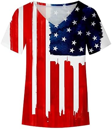 חולצות דגל אמריקאיות מודפסות לנשים, 2023 צמרות פטריוטיות 4 ביולי חולצת קיץ שרוול קצר נגד חולצת טי