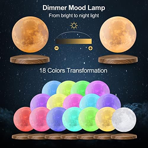 מנורת ירח מרחפת, gdreamt 18 צבעים צפים ומסתובבים הדפסת תלת מימד אור לילה אור עם בסיס מגנטי ושלט רחוק