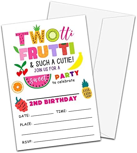 Tirywt הזמנות ליום הולדת שנייה עם מעטפות, 4 x6 סגנון קיץ טרופי סגנון פירות מסיבת יום הולדת מזמין yqk-b05