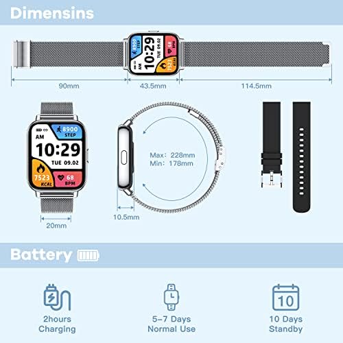 שעון חכם לנשים גברים כושר: אנדרואיד Smartwatch עם מסך מגע 1.65 אינץ 'עמיד למים שעונים דופק צג שינה מונה קלוריות