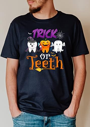 MOOBLA טריק או שיניים ליל כל הקדושים שיניים, חולצת שיניים, חולצת עוזרת שיניים, רופא שיניים ליל