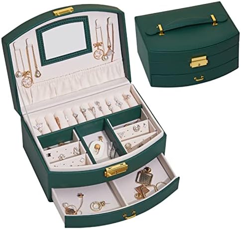 קופסת אחסון תכשיטים לעור פו-סיפון כפול לעגילים סוג מגירות טבעות מארז אביזרי תכשיטים קופסאות מיון