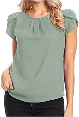 מתגנדר חולצות נשים כותרת קצר שרוול צוות צוואר חולצה שיפון למעלה קיץ מזדמן קפלים אור רגיל חולצת טי עבודת טי