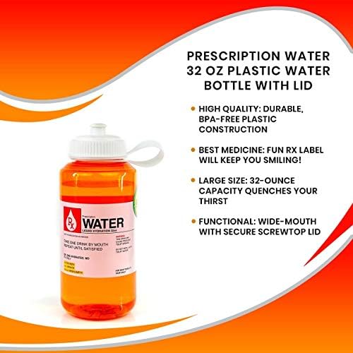 מים מרשם 32 גרם בקבוק מים מפלסטיק עם מכסה - רחבה בפה, הידרופסק חידוש ללא BPA - בקבוק רפואה כתום ייחודית עם עיצוב