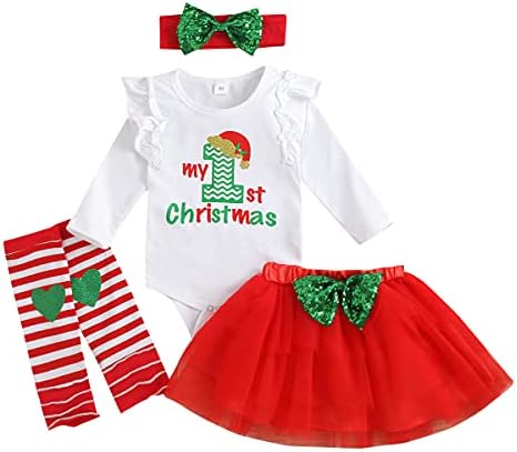 Iqreeny יילוד תינוקות בנות בגד בגד בגד חג המולד הראשון שלי+חצאית טוטו+מחממי רגליים+סט תלבושות חג המולד של ארנב.