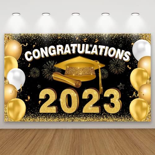 2023 סיום קישוטי מזל טוב בכיתה של 2023 רקע - שחור וזהב סיום באנר מזל טוב גראד רקע תמונה אבזרי מסיבת