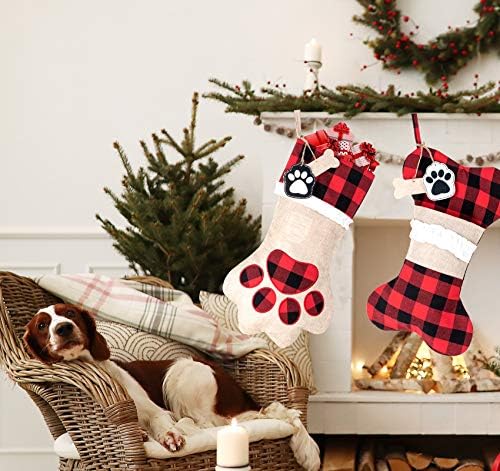גרבי חג המולד של חיות מחמד ABSOFINE כפה חתול כלב 18 גרבי גורים תלויים קישוטים לחג המולד, יוטה משובצת