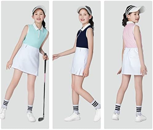 בנות QBK בגדי גולף חולצת פולו ללא שרוולים UPF50+ עם רוכסן 1/4 רוכסן
