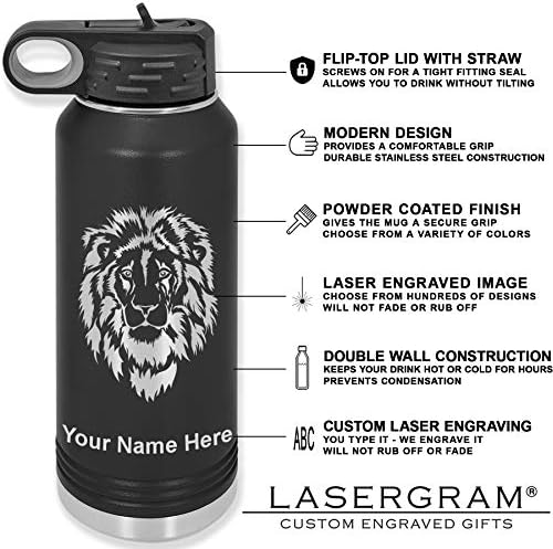 Lasergram 32oz קיר כפול הפוך בקבוק מים עליון עם קש, מאמן מעודדות, חריטה בהתאמה אישית כללה