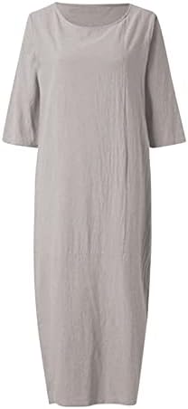 נשים ארוך שרוול רופף אלגנטי מקסי שמלת כפתור למטה עד חולצה ארוך שמלה עם כיסים