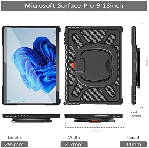 Microsoft Surface Pro 9 מחוספס מארז 13.0 '' 2022 שוחרר כיסוי אטום הלם כבד עם עמדת אחיזת ידית סיבוב, התואמת