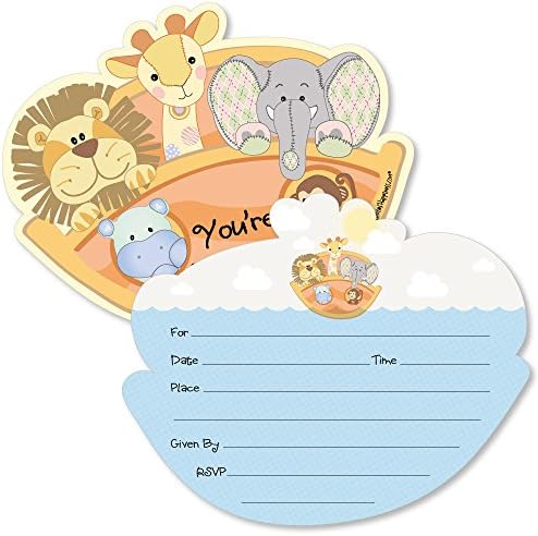 ארון נוח - הזמנות מילוי בצורתו - כרטיסי הזמנה למקלחת לתינוק עם מעטפות - סט של 12