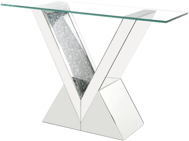שולחן קונסולות ריהוט אקמה נוראלי, זכוכית שקופה, שיקוף ויהלומים מלאכותיים