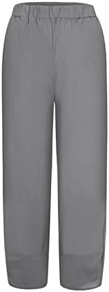 מכנסי קפרי פשתן כותנה לנשים, נוחות מזדמנת רגל רחבה פלאצו יוגה קפריס קיץ מכנסיים רחבים טרנדיים עם כיסים