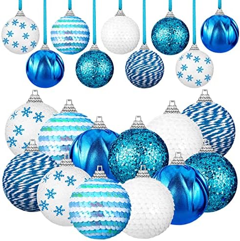 12 יח 'חורף כדורים לבנים וכחולים קישוטים לחג המולד פתית שלג קישוטי עץ חג המולד קישוטי קישוטי עץ חג המולד