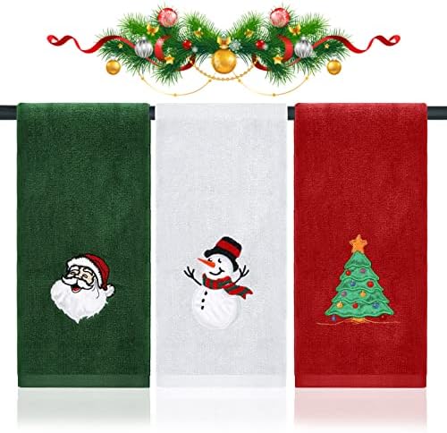 Ansoufien מגבות יד גדולות לחג המולד 3 חתיכות, מגבות מטבח לחג המולד של כותנה 16 x 25 מגבת