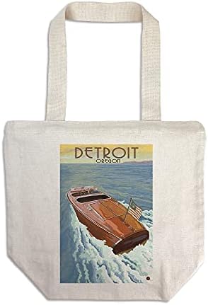 Lantern Press Detroit, אורגון, סירת עץ על אגם