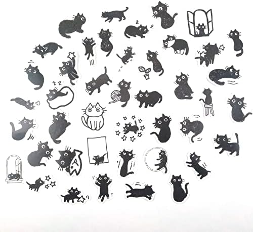 מדבקות חתול שחור של FECSAM, סופר חמוד בגודל קטן בגודל אסתטי מדבקות מדבקות למדבקות לראקרים, יומן, טלפון, מחשב