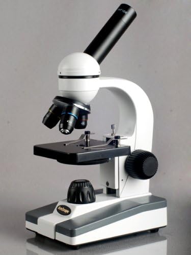 מיקרוסקופ מונוקולרי מורכב של אמסקופ מ-148 ג, עיניות 10 ו-25, הגדלה של 40-1000, תאורת לד, ברייטפילד, מעבה