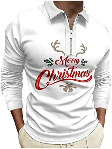חולצות פולו לחג המולד של Dsodan חולצות שרוול ארוך רוכסן צוואר צוואר צוואר צוואר צווארון מצחיק סנטה קלאוס