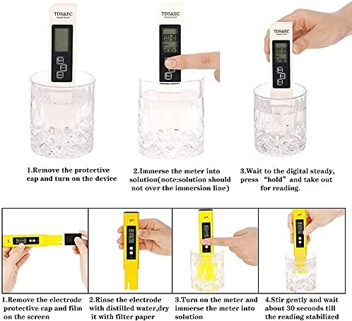 Yiwango מדויק 4 במטר PH, בדיקת איכות מים דיגיטלית TDS TDS PH טמפרטורה עם דיוק גבוה ותצוגת LCD, גלאי איכות מים