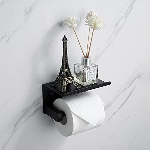 חומרת אמבטיה סט מחזיק נייר טואלט אטום חלודה עם מדף ו -2 יחבי מגבת ווים קיר רכוב, שחור