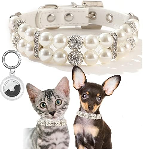 שרשרת פנינים לכלבים צווארון חתול אופנה חמודה עור גביש גביש בלינג ריינסטון מחמד יהלום רצועת צוואר מתכווננת